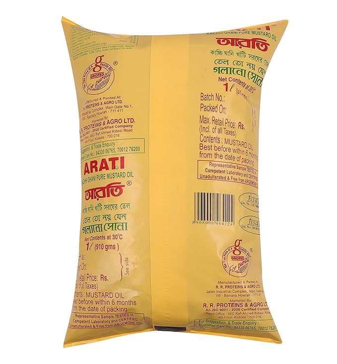 ARATI Kachi Ghani Mustard Oil, 1 Litre Pouch